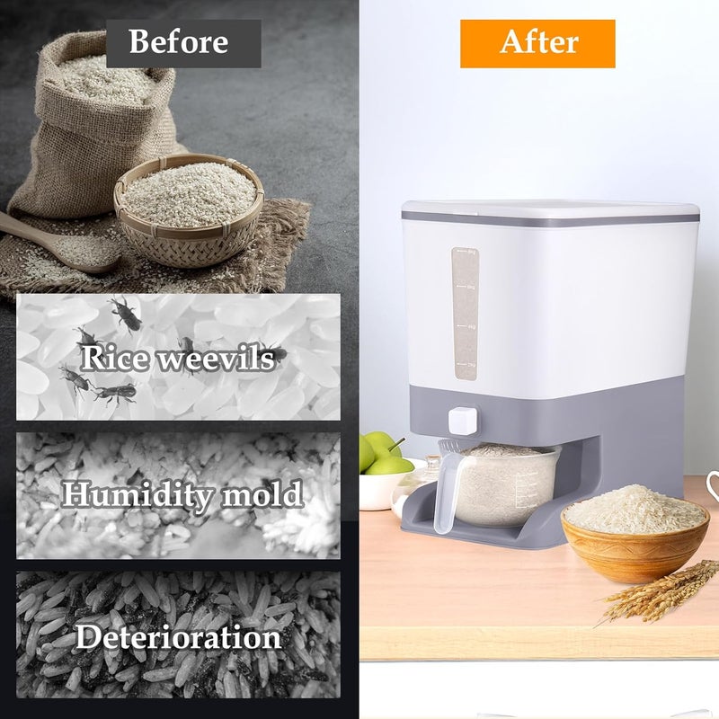 Juome 20-25 Lbs Rice Dispenser with Moisture Absorbing Clay - Large Rice Storage Container with Measuring Cup, Sealed Food Storage Containers with Lids, Rice Holder for Kitchen Pantry Household - Image 3